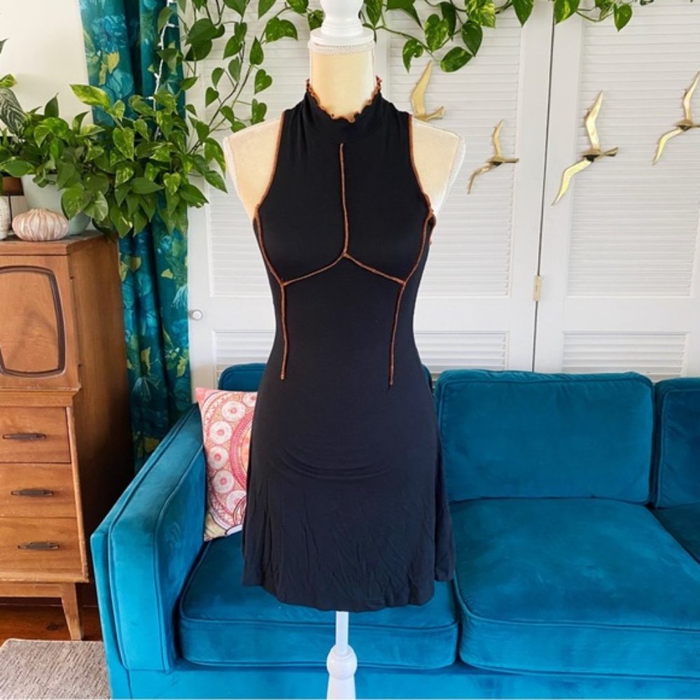 Urban Outfitters | UO Deja Seamed Mini Dress Sleeveless Ribbed Black New Medium - Picture 2 of 13